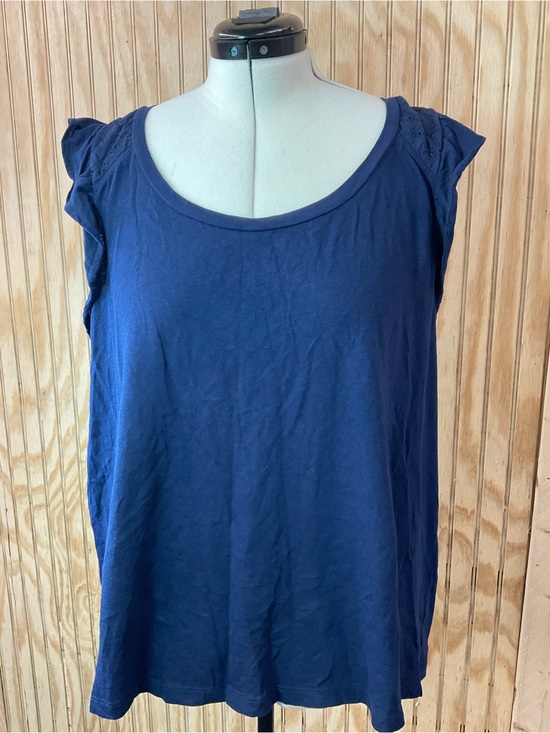 crown & ivy Tops - crown & ivy Navy Ruffle Cap Sleeve Tank Top